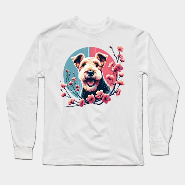 Lakeland Terrier Delights in Spring Cherry Blossoms Long Sleeve T-Shirt by ArtRUs